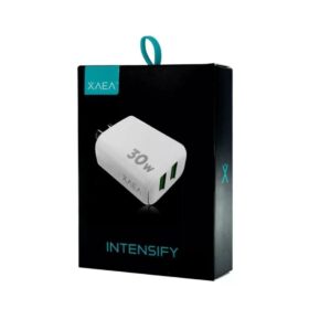 COMBO x10 CARGADOR 220V XAEA INTENSIFY 30W  2USB + CABLE LIGHTNING - BLANCO