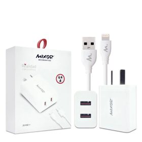 COMBO x100 CARGADOR 220V MIXOR MOD019 - REALIDAD -2USB + CABLE LIGHTNING (6.4A) - BLANCO