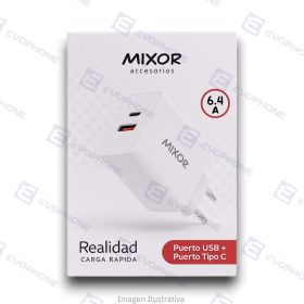 COMBO x100 CARGADOR 220V MIXOR - REALIDAD  - 1 USB Y 1 TIPO C + CABLE TC A TC (6.4A) - BLANCO