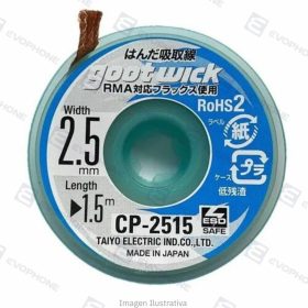 Malla Desoldante GOOT WICK Cobre Con Flux 2.5mm 1.5mts Cp-2515