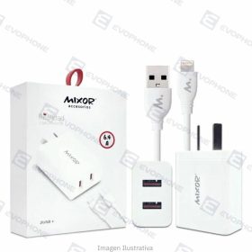 CARGADOR 220V MIXOR MOD019 - REALIDAD  -2USB + CABLE LIGHTNING (6.4A) - BLANCO