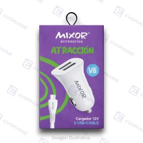 Combo x10 Cargador Auto 12V MIXOR MOD 42 ATRACCION - 4,2A - 2 USB CON CABLE V8
