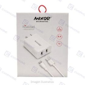 CARGADOR 220V MIXOR - REALIDAD  - 2 USB + CABLE TC 6.4A - BLANCO