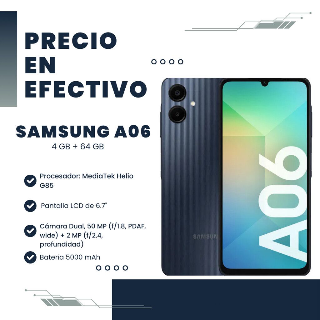 Celular Samsung A06 SM-A065M/DS 4GB RAM 64GB Black Celular Samsung A06 SM-A065M/DS 4GB RAM 64GB Black - Imagen 1