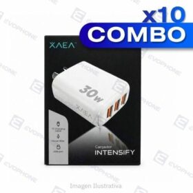 COMBO x10 CARGADOR 220V XAEA INTENSIFY 30W  3 USB + CABLE TIPO C