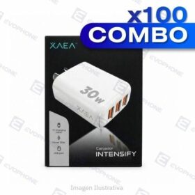 COMBO x100 CARGADOR 220V XAEA INTENSIFY 30W  3 USB + CABLE TIPO C