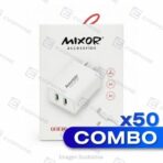 COMBO x50 CARGADOR 220V MOD 12 - QUIERO - 2USB + CABLE TIPO C (3A) - BLANCO