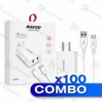 COMBO x100 CARGADOR 220V MIXOR - REALIDAD  - 2 USB + CABLE TC 6.4A- BLANCO
