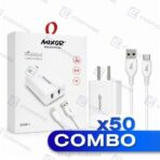 COMBO x50 CARGADOR 220V MIXOR - REALIDAD  - 2 USB + CABLE TC 6.4A - BLANCO