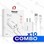 COMBO x10 CARGADOR 220V MIXOR - REALIDAD  - 2 USB + CABLE TC 6.4A - BLANCO