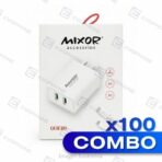 COMBO x100 CARGADOR 220V MOD 12 - QUIERO - 2USB + CABLE TIPO C (3A) - BLANCO