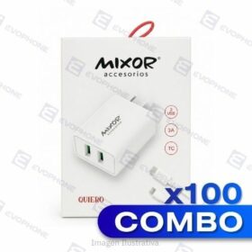 COMBO x100 CARGADOR 220V MOD 12 - QUIERO - 2USB + CABLE TIPO C (3A) - BLANCO