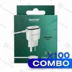 COMBO x100 CARGADOR 220V MIXOR MOD11 - UNICO - 1USB + CABLE TC - BLANCO