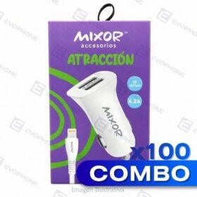 COMBO x100 Cargador Auto 12V MIXOR MOD 44 ATRACCION - 4,2A - 2 USB CON CABLE LIGHTING