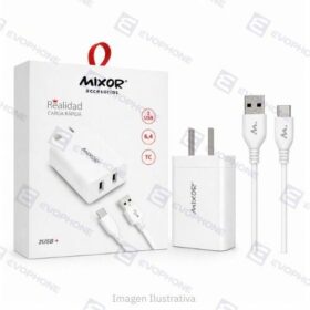 CARGADOR 220V MOD 12 - QUIERO - 2USB + CABLE TIPO C (3A) - BLANCO