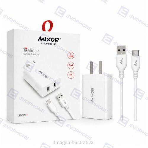 CARGADOR 220V MOD 12 - QUIERO - 2USB + CABLE TIPO C (3A) - BLANCO CARGADOR 220V MOD 12 - QUIERO - 2USB + CABLE TIPO C (3A) - BLANCO - Imagen 1