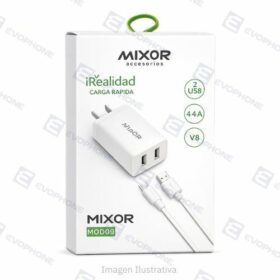 CARGADOR 220V MIXOR MOD09 - REALIDAD - 2 USB + CABLE V8 (4.4A) - BLANCO