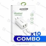 COMBO x10 CARGADOR 220V MIXOR MOD09 - REALIDAD - 2 USB + CABLE V8 (4.4A) - BLANCO