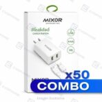 COMBO x50 CARGADOR 220V MIXOR MOD09 - REALIDAD - 2 USB + CABLE V8 (4.4A) - BLANCO
