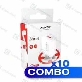 COMBO x10 CARGADOR 220V MIXOR MOD342 - SOMOS- 1 USB + CABLE V8 45W - BLANCO