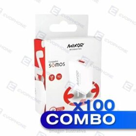 COMBO x100 CARGADOR 220V MIXOR MOD342 - SOMOS- 1 USB + CABLE V8 45W - BLANCO