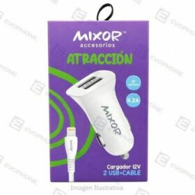Cargador Auto 12V MIXOR MOD 44 ATRACCION - 4,2A - 2 USB CON CABLE LIGHTING